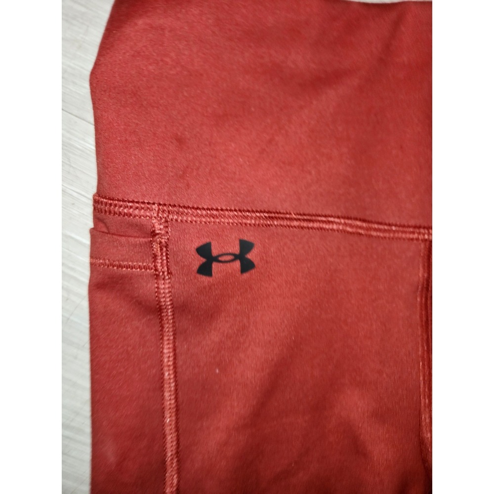 Under Armour NEW Womens High Rise Bike Shorts Dark Red Fitted Side Pocket XS - Picture 2 of 6